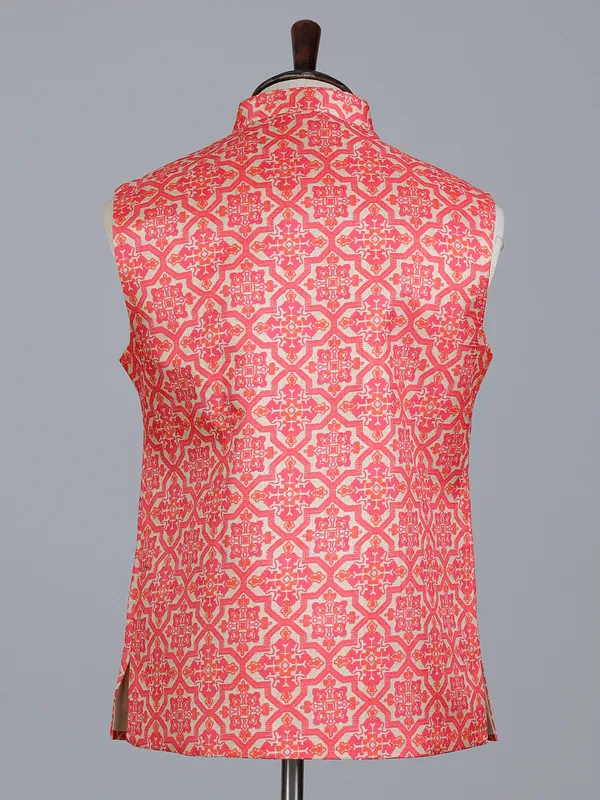 Cream and green silk printed waistcoat