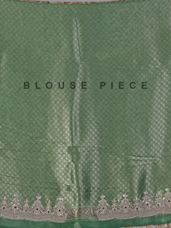 Cream and green tissue kanjivaram silk saree