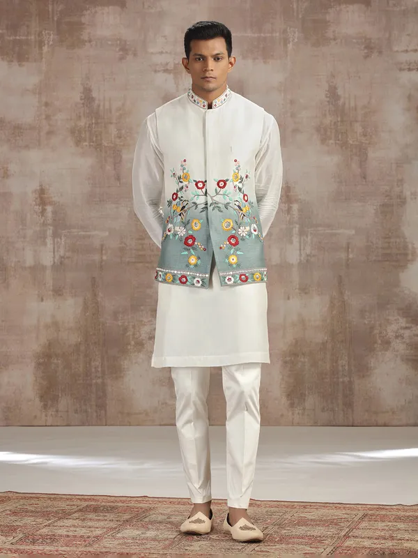 Cream and grey ombre silk waistcoat set