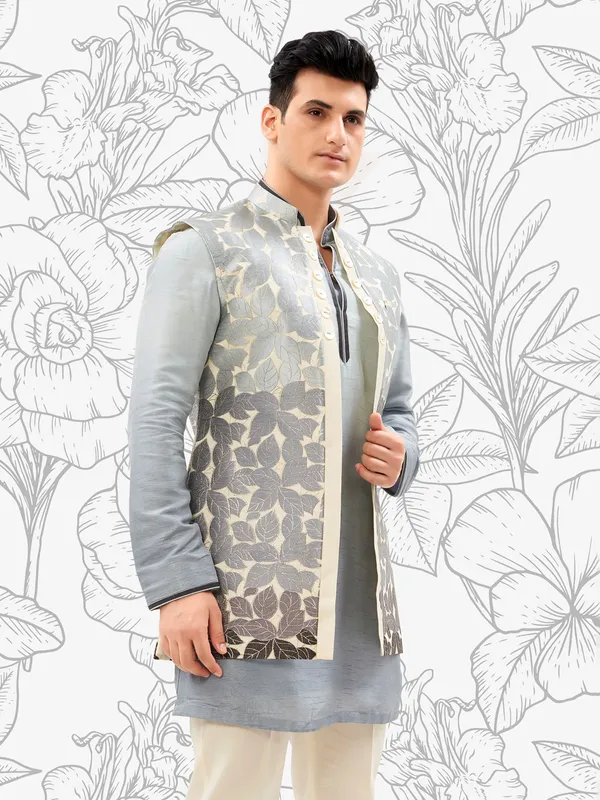 Cream and grey ombre style waitscoat set for men