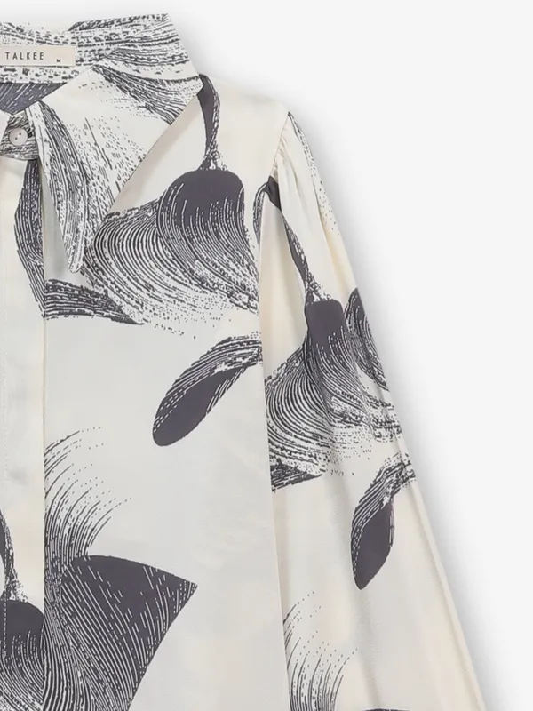 Cream and grey printed georgette shirt