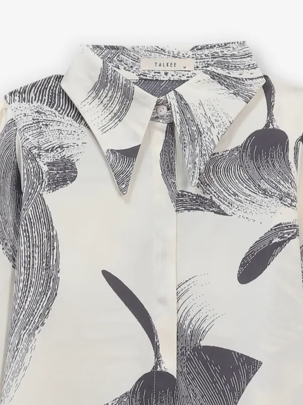 Cream and grey printed georgette shirt