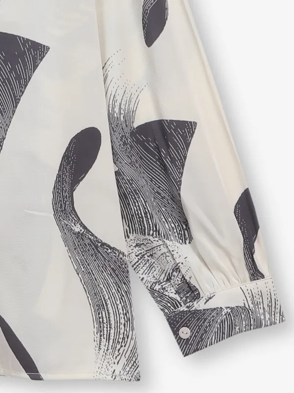 Cream and grey printed georgette shirt