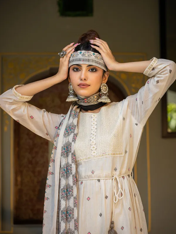 Cream and grey printed kurti