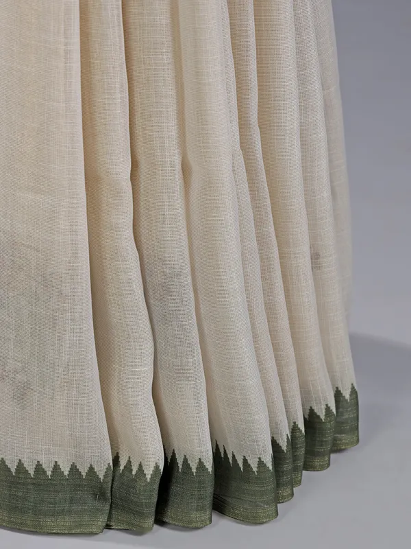 Cream and olive cotton silk saree