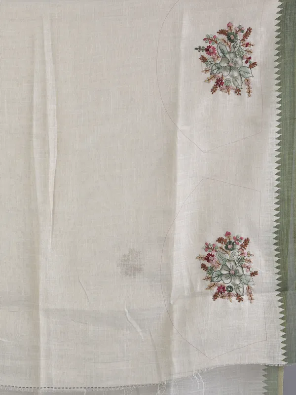 Cream and olive cotton silk saree
