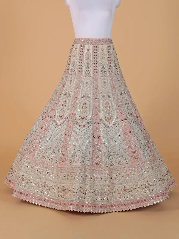 Cream and peach raw silk lehenga choli