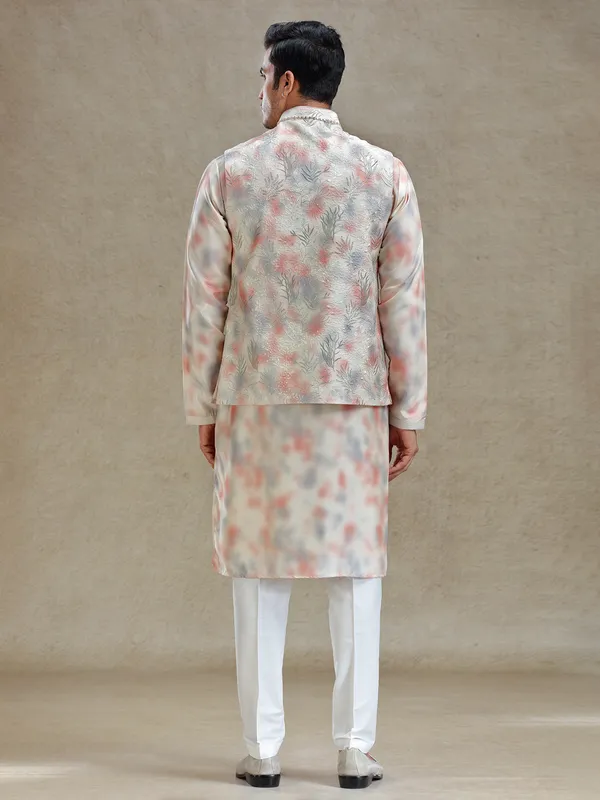 Cream and peach shaded silk waistcoat set for festive charm