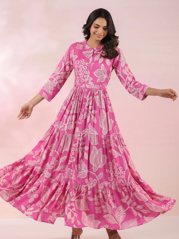 Cream and pink printed kurti