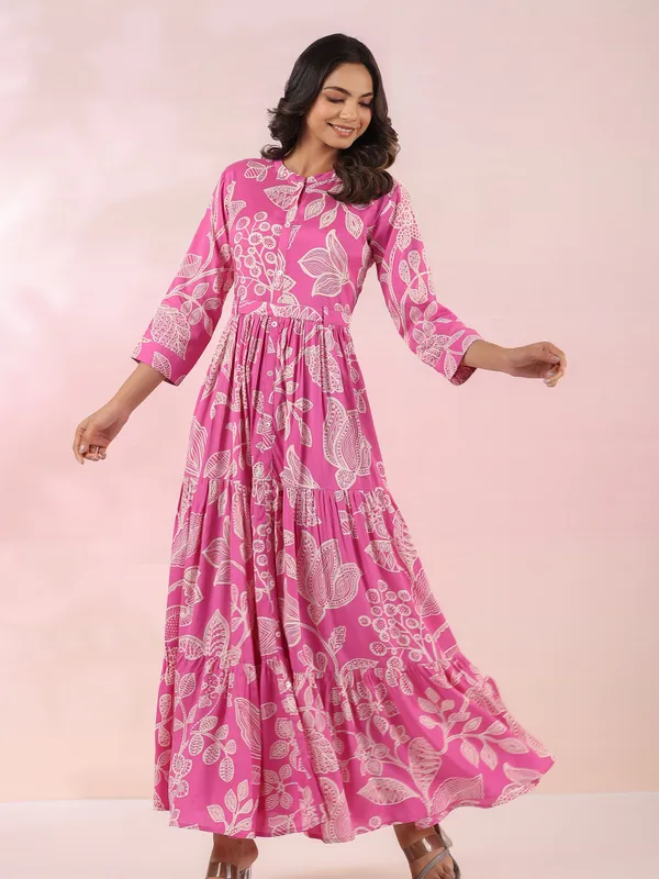 Cream and pink printed kurti