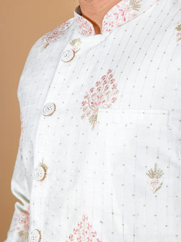 Cream and pink silk kurta suit