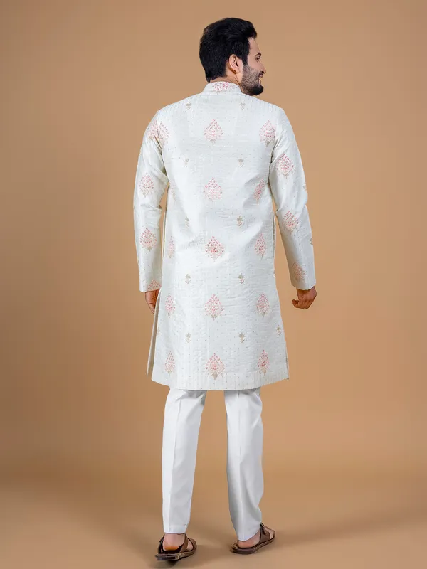 Cream and pink silk kurta suit