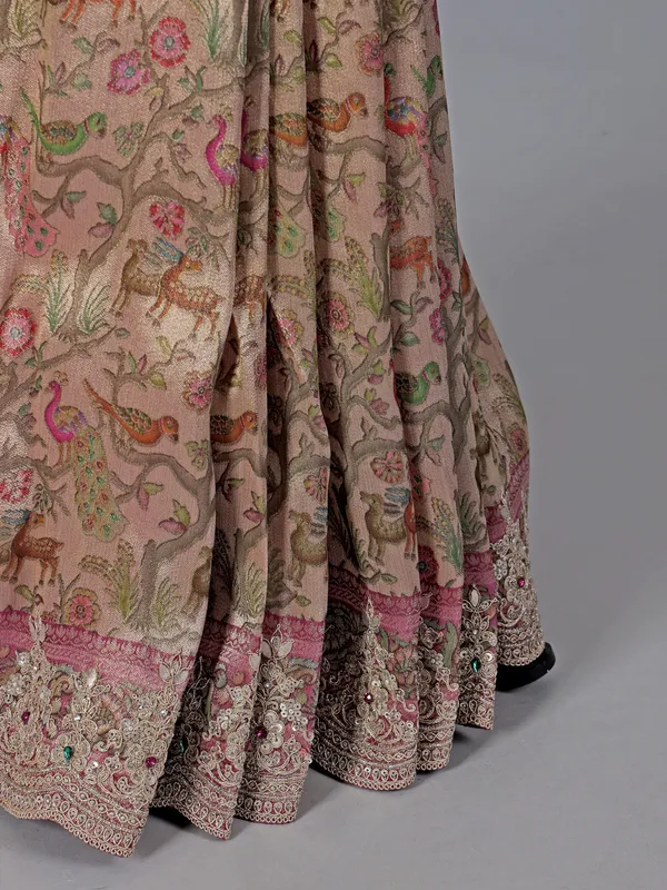 Cream and pink tissue kanjivaram silk saree