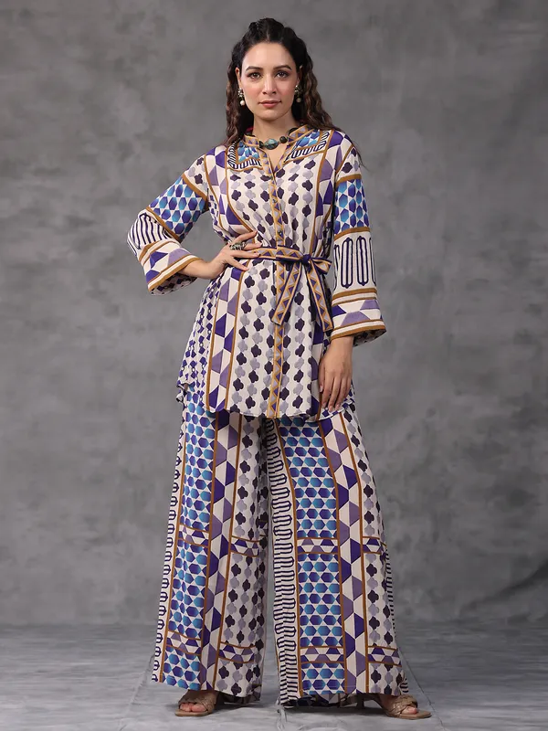 Cream and purple printed co ord set