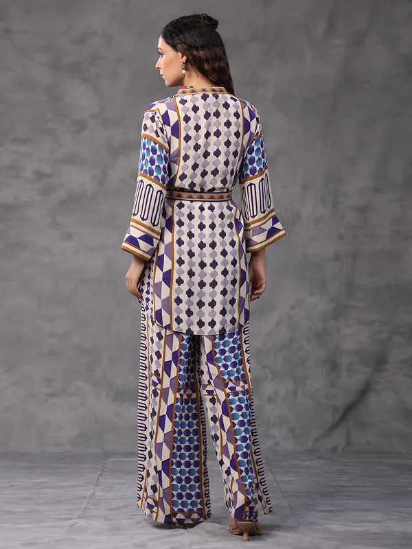 Cream and purple printed co ord set