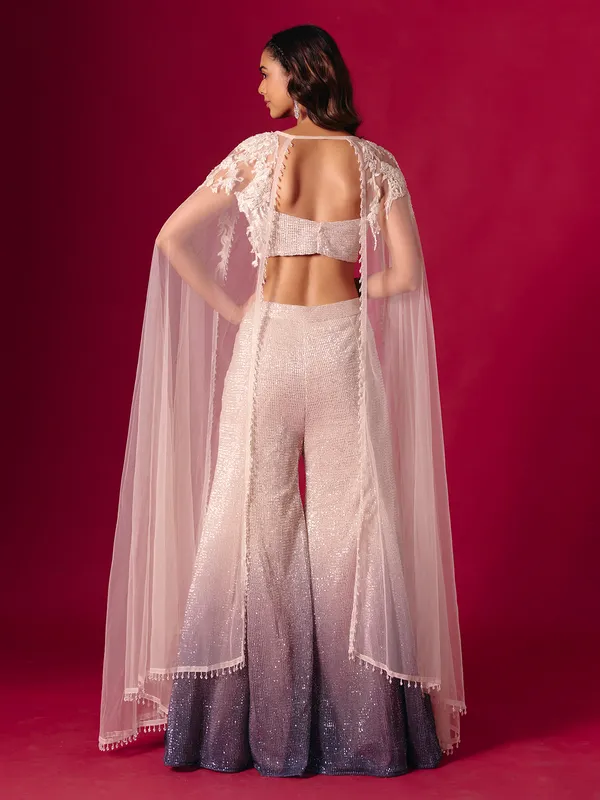Cream and purple shaded designer sequins work palazzo suit