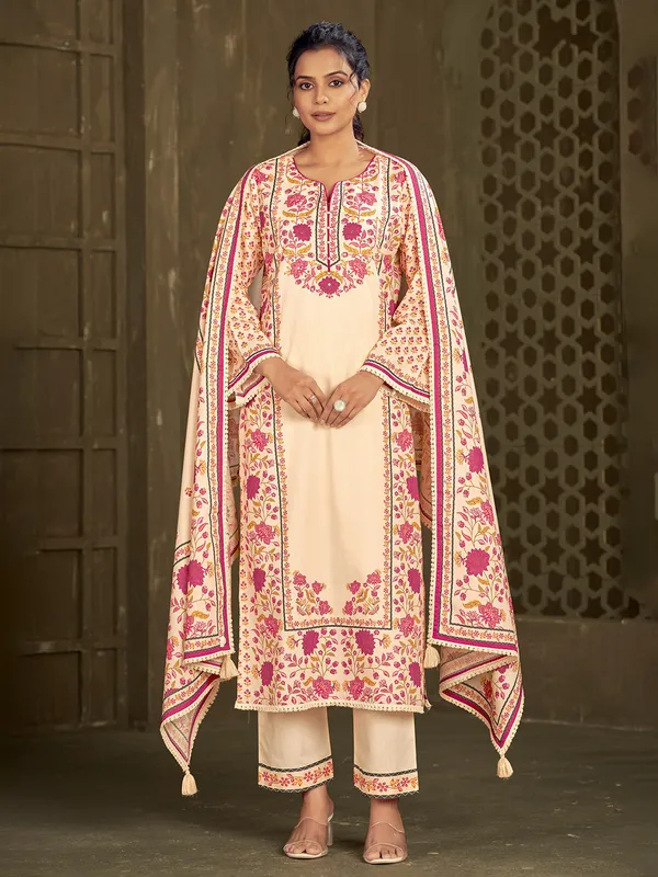Cream and red kurti set for women