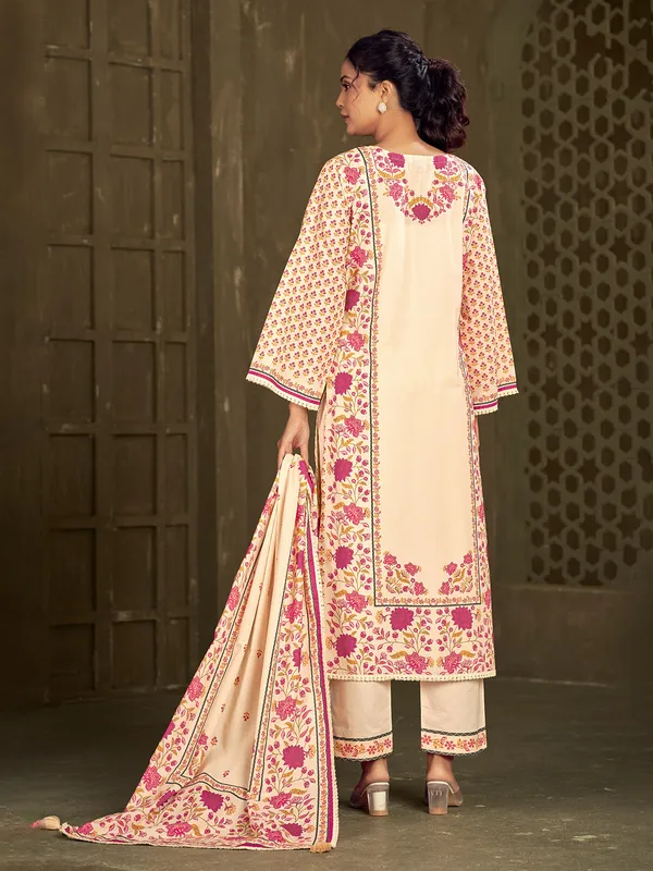 Cream and red kurti set for women