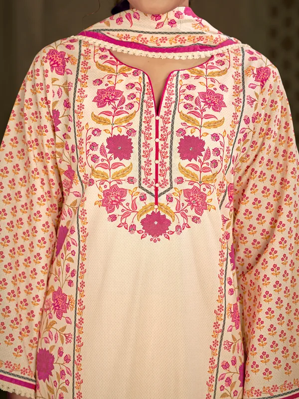 Cream and red kurti set for women