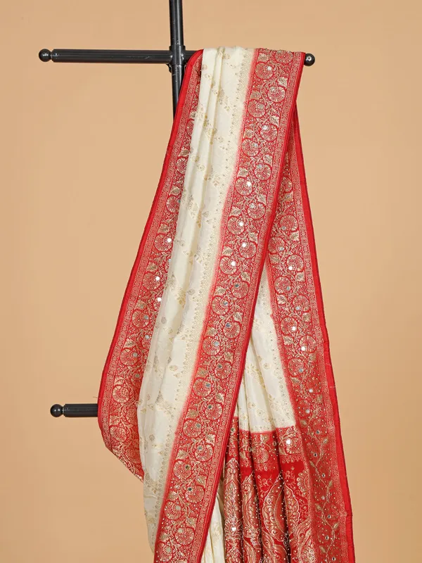Cream and red saree for wedding wear