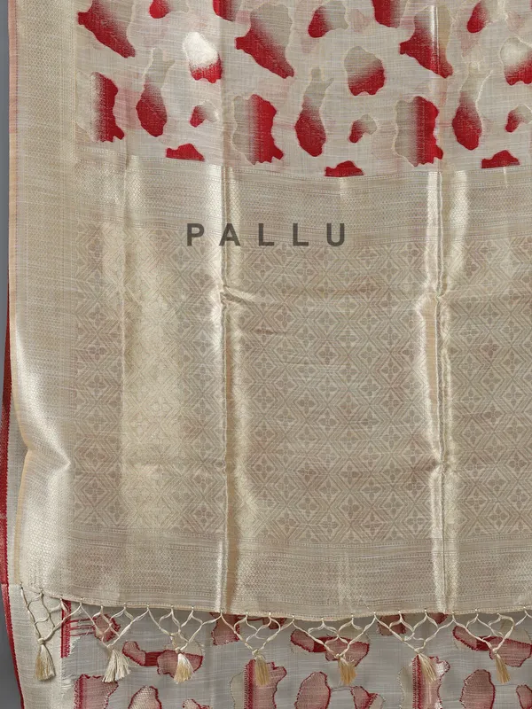 Cream and red semi cotton silk saree