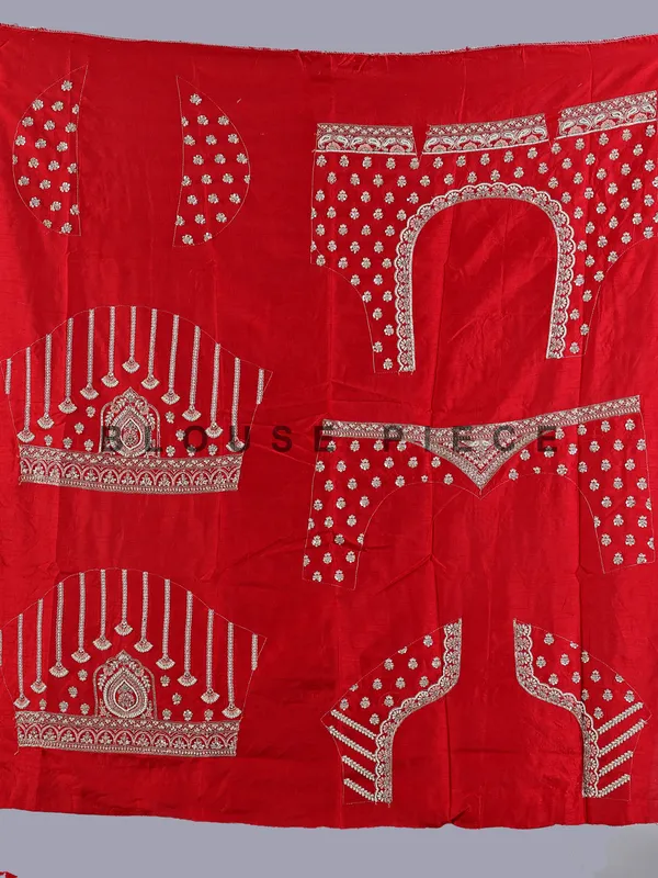 Cream and red silk lehenga choli with zardosi work