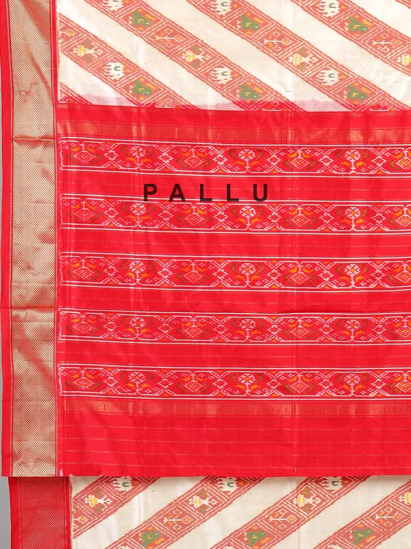 Cream and red zari weaving patola silk saree for festive
