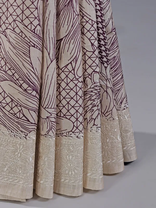 Cream and wine cotton silk saree