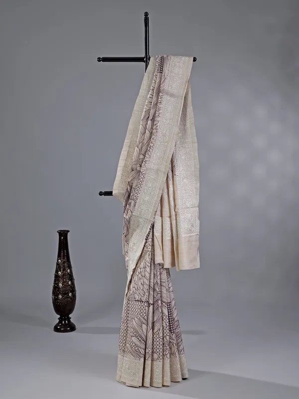 Cream and wine cotton silk saree