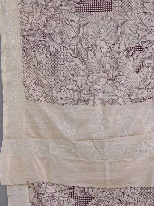 Cream and wine cotton silk saree