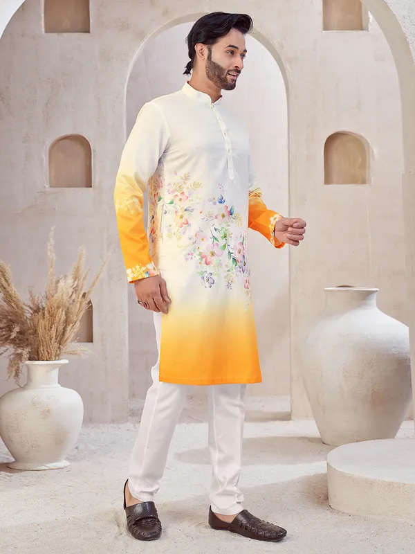 Cream and yellow shaded cotton kurta suit