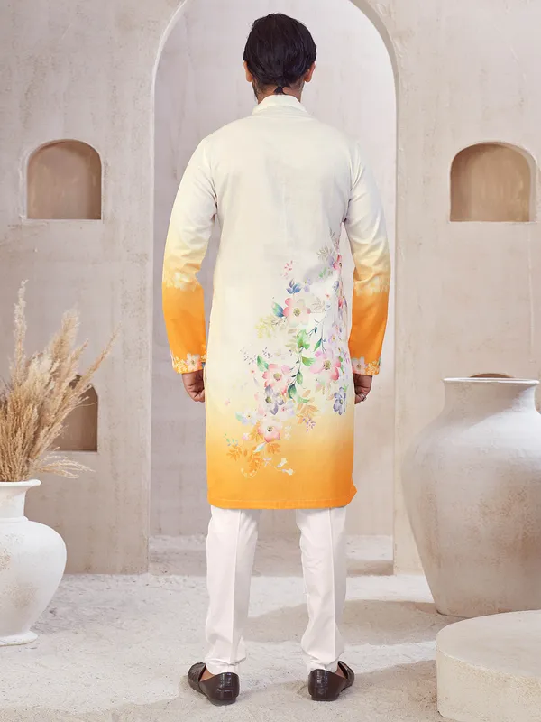 Cream and yellow shaded cotton kurta suit