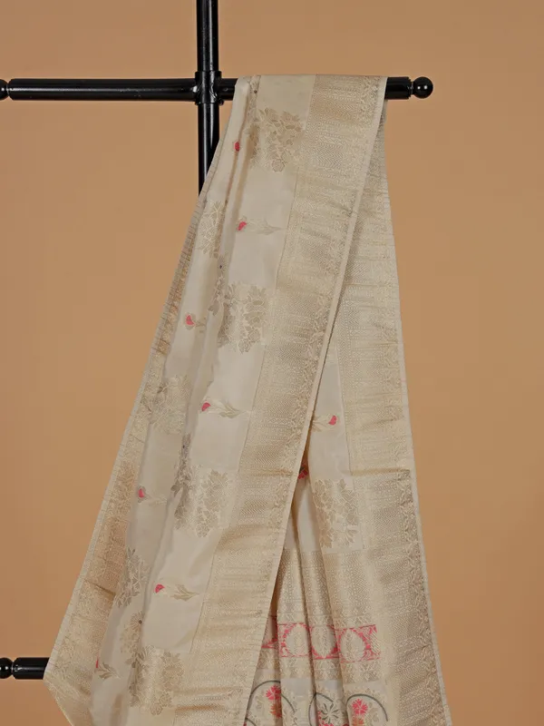 Cream banarasi silk saree with zari weaving