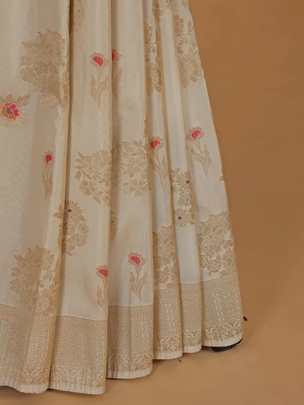 Cream banarasi silk saree with zari weaving