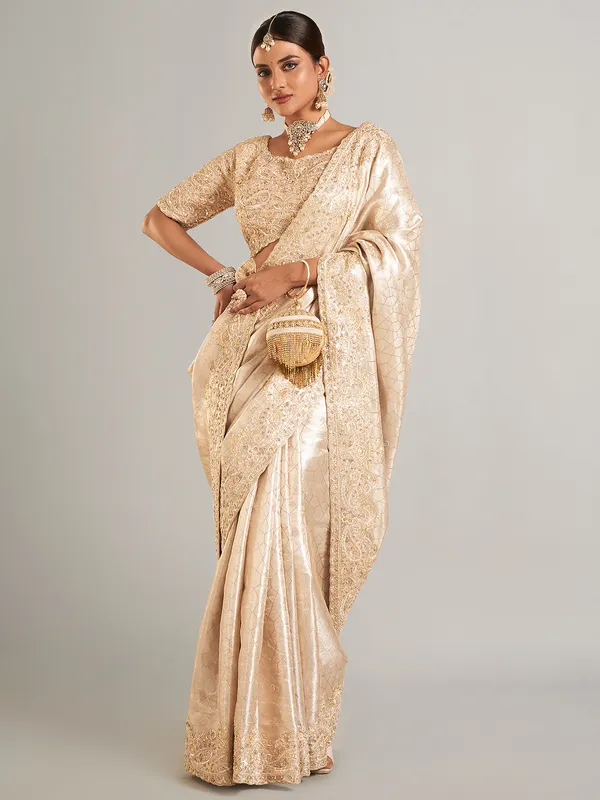 Cream banarasi tisse silk saree