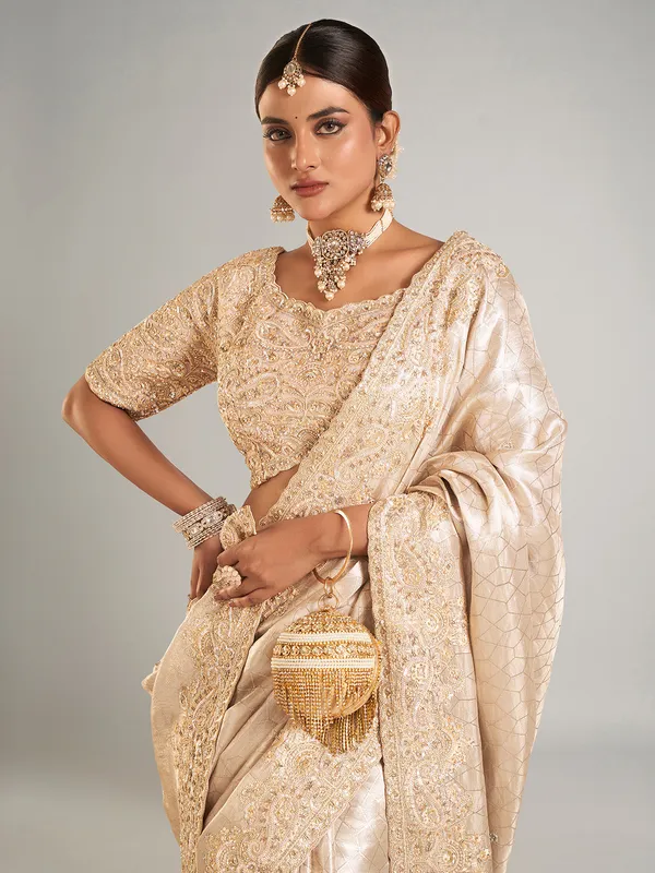 Cream banarasi tisse silk saree