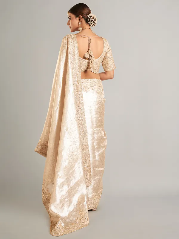 Cream banarasi tisse silk saree