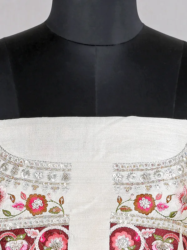 Cream bridal look raw silk lehenga choli for women