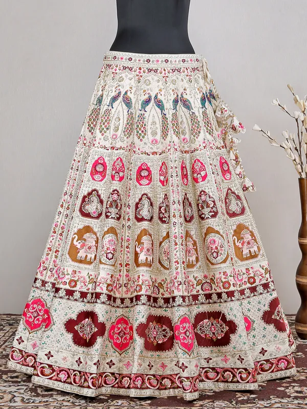 Cream bridal look raw silk lehenga choli for women