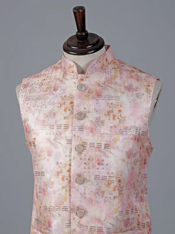 Cream brocade waistcoat with sequins embellishment