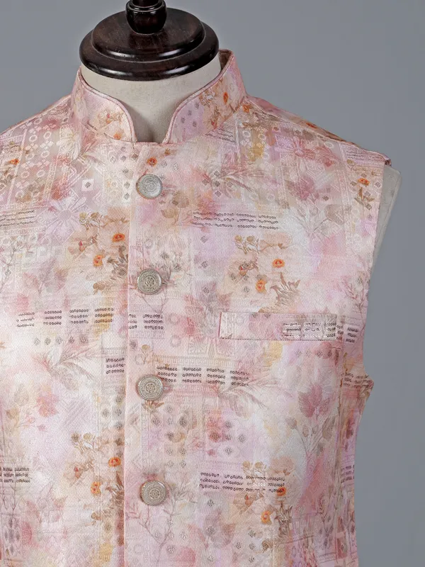 Cream brocade waistcoat with sequins embellishment