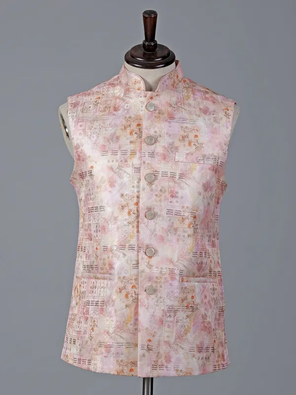 Cream brocade waistcoat with sequins embellishment