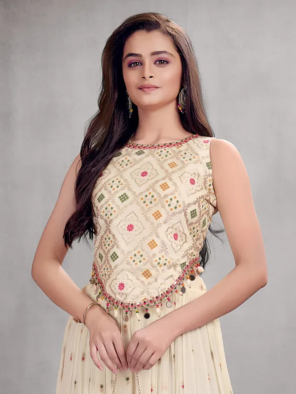 Cream chiffon palazzo suit with zardosi highlights