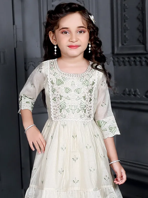 Cream chiffon salwar suit with embroidery
