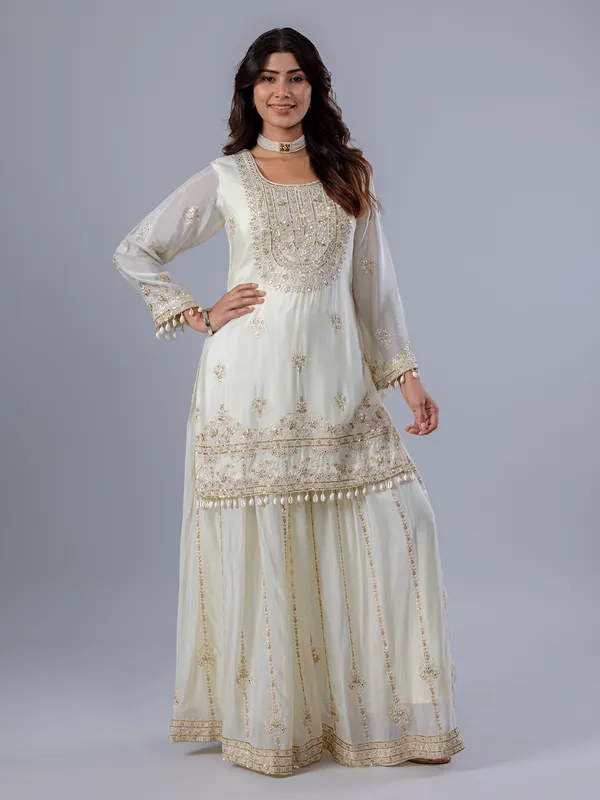 Cream chiffon wedding wear palazzo suit