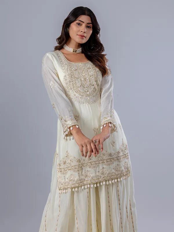 Cream chiffon wedding wear palazzo suit