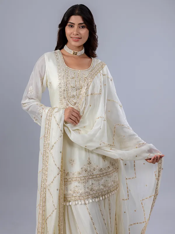 Cream chiffon wedding wear palazzo suit
