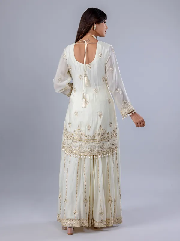 Cream chiffon wedding wear palazzo suit