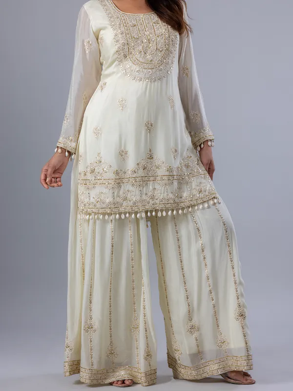 Cream chiffon wedding wear palazzo suit