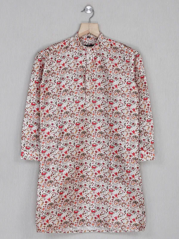 Cream color cotton silk festive kurta suit